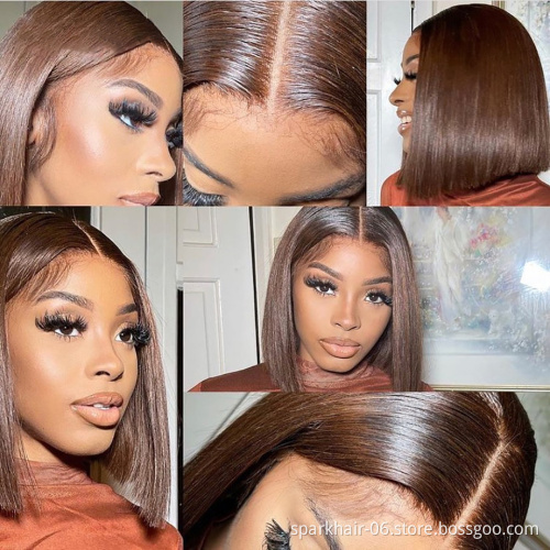 Wholesale Colored Bob Human Hair Wigs, Hd Lace Front Wig, Chocolate Brown Orange Pink Purple Colorful Human Hair For Black Women